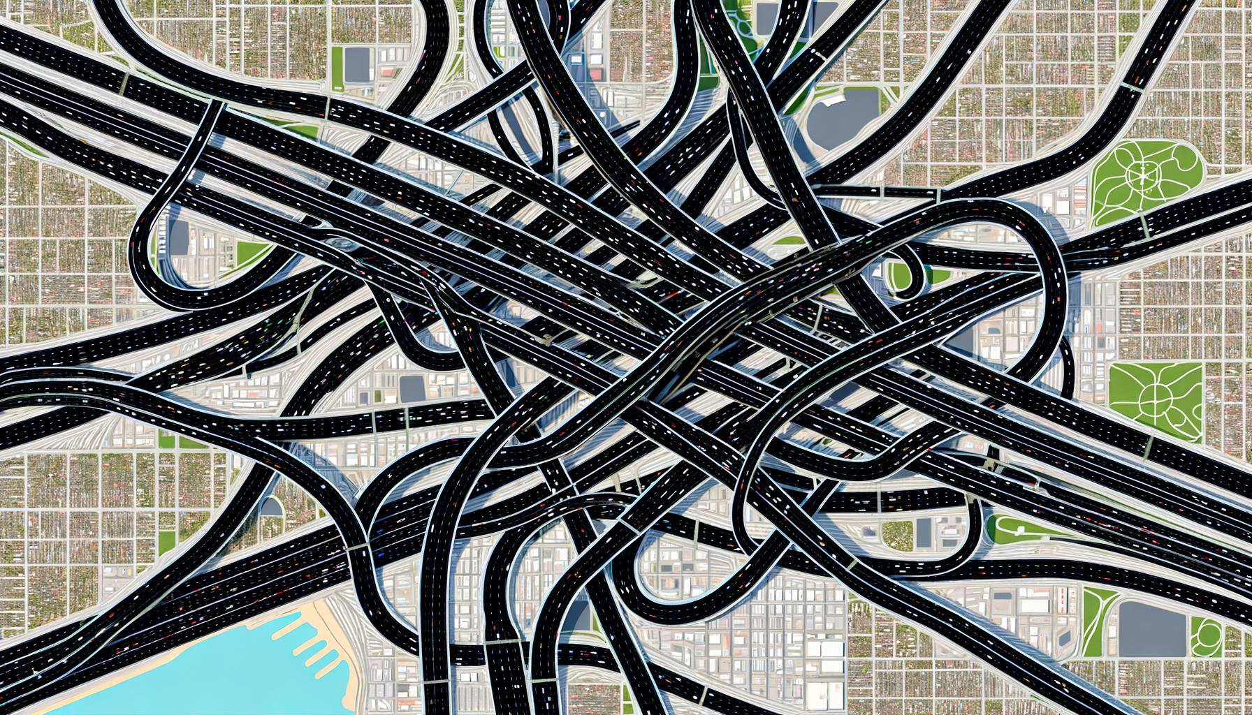 a disorganized map of a freeway system