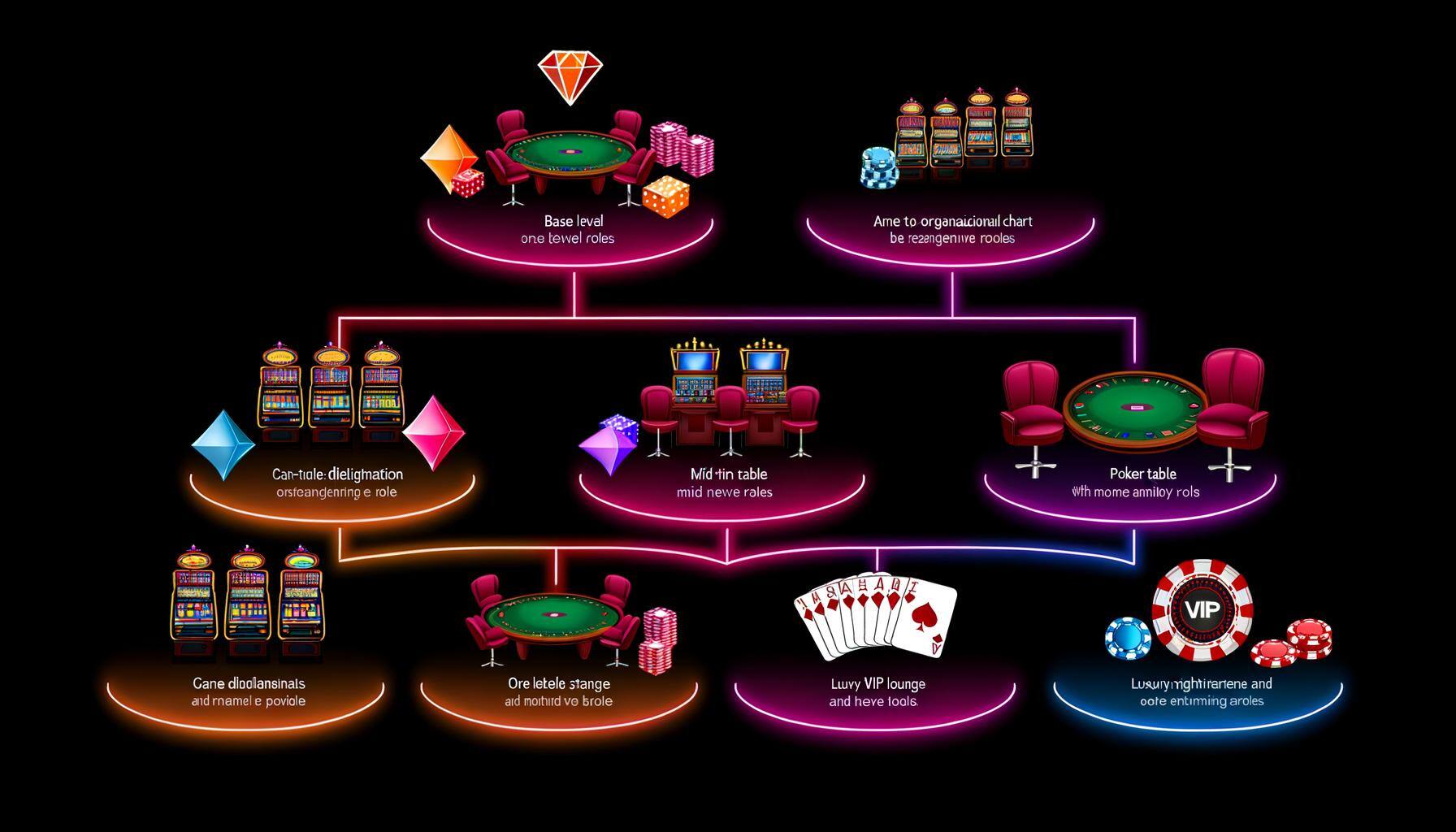 a onetomany organizational chart stylized with casino attributes